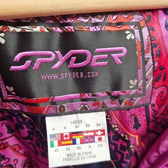 Spyder Pink Full Zip Front Puffer Jacket Black Faux Fur Trim Size 4 Outdoor Snow - Picture 11 of 12